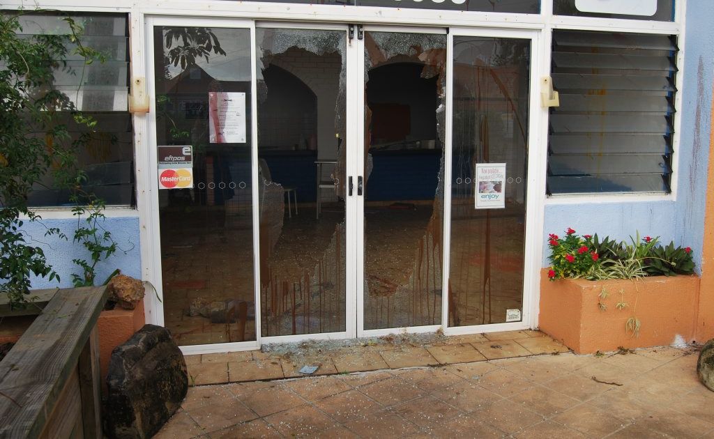 The work of vandals at the new Woolworths site, Cabarita Beach.